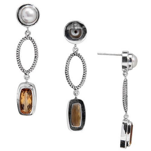SE-2266-CO1 Sterling Silver Earring With Fresh Water Pearl, Citrine Q. Jewelry Bali Designs Inc 