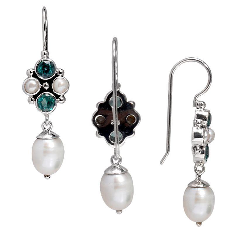SE-2280-CO1 Sterling Silver Earring With Fresh Water Pearl, Blue Topaz Q. Jewelry Bali Designs Inc 