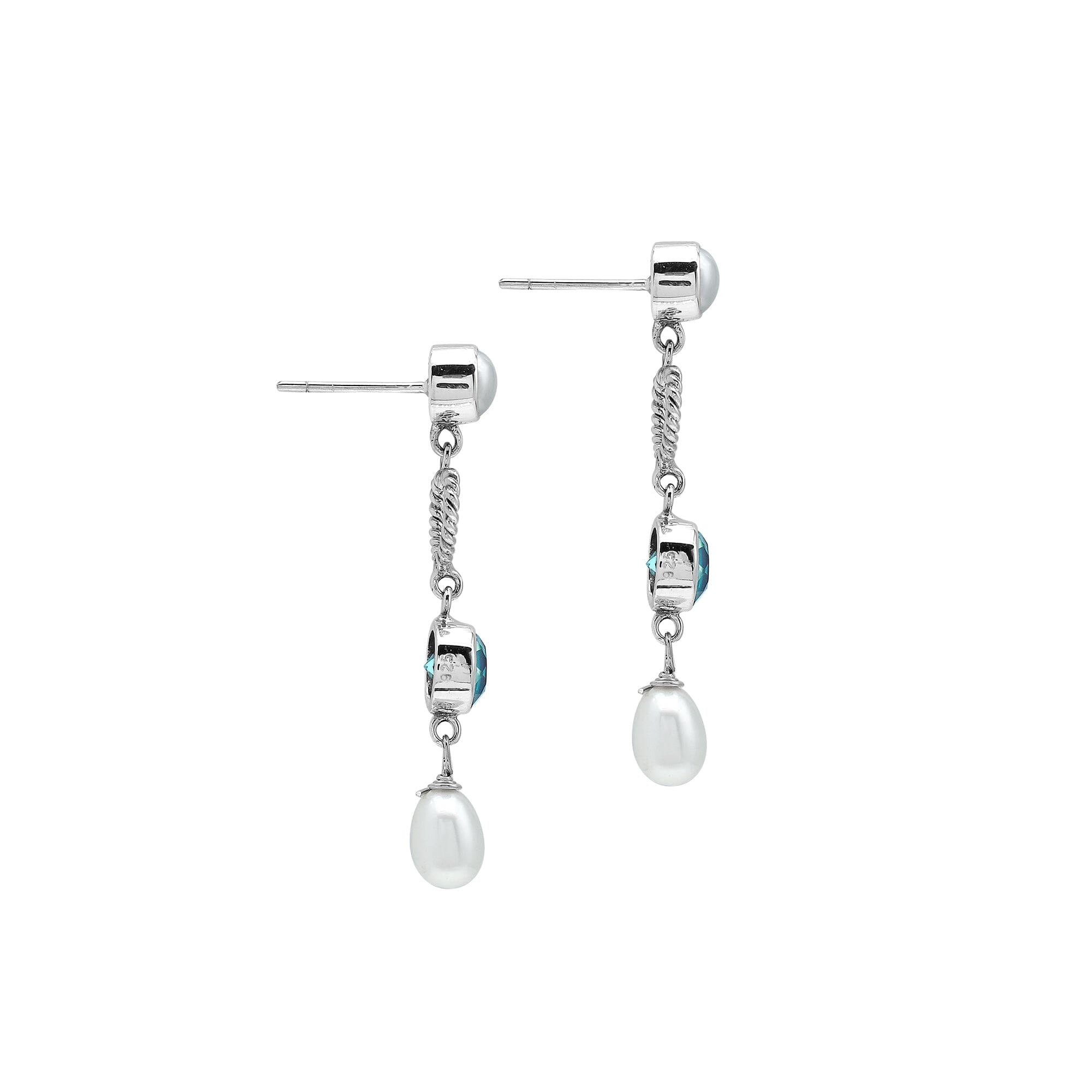 SE-2285-CO2 Sterling Silver Earring With Fresh Water Pearl, Blue Topaz Q. Jewelry Bali Designs Inc 