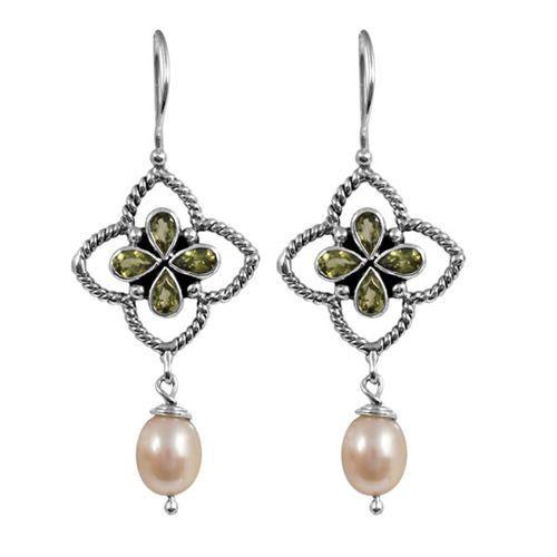 SE-2287-CO3 Sterling Silver Earring With Fresh Water Pearl, Peridot Jewelry Bali Designs Inc 