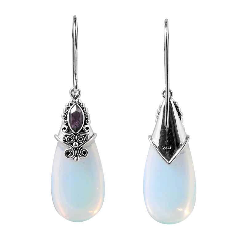 SE-8043-CO1 Sterling Silver Earring With Opolite, Amethyst Jewelry Bali Designs Inc 