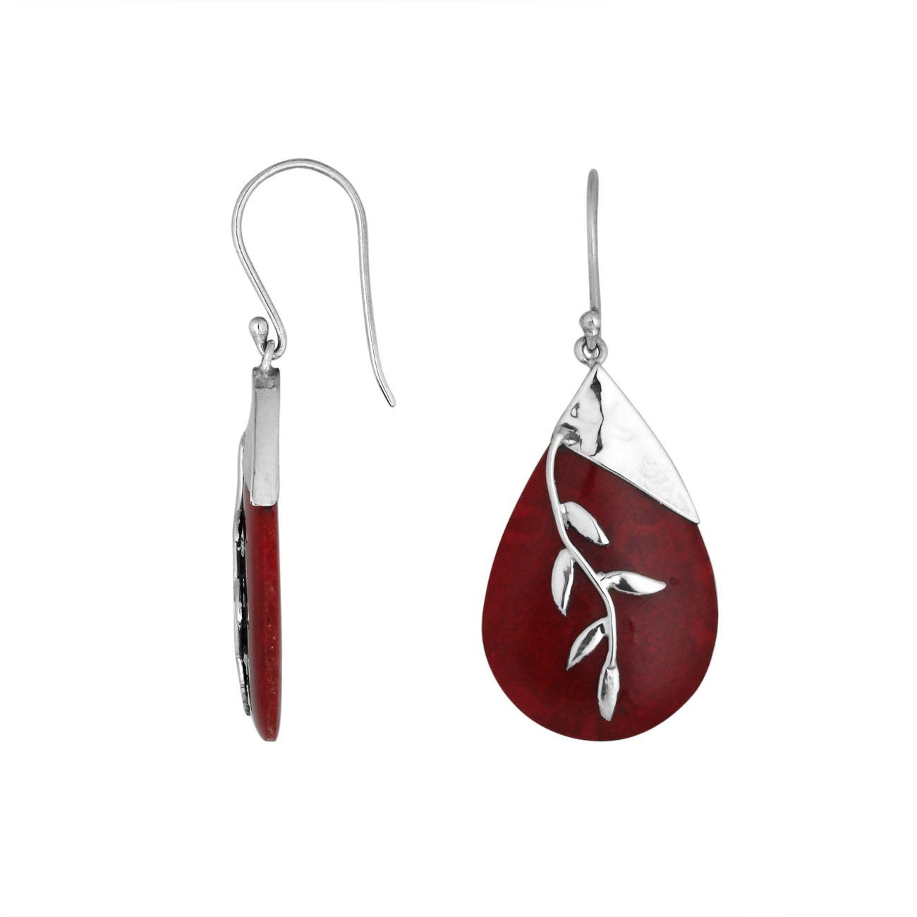 SE-8053-CR Sterling Silver Fancy Earring With Coral Jewelry Bali Designs Inc 