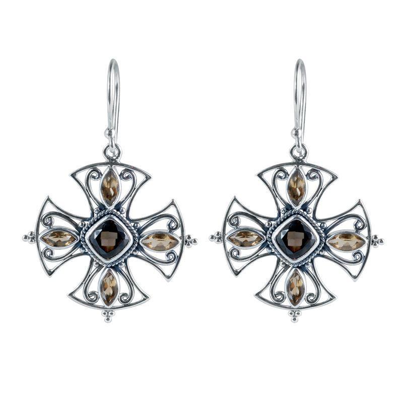 SE-8217-CO1 Sterling Silver Earring With Smokey Quartz, Citrine Jewelry Bali Designs Inc 