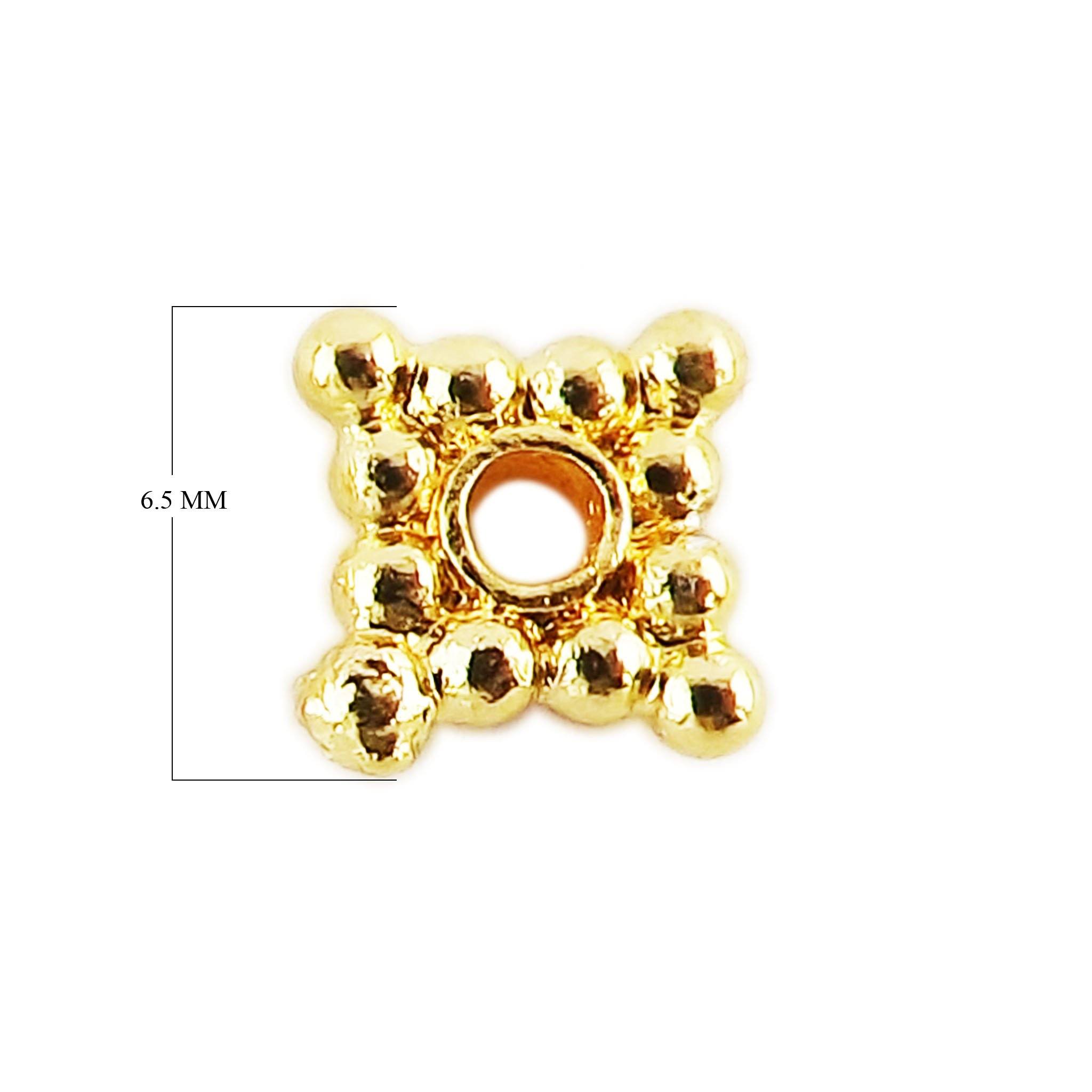 18K Gold Overlay Over Copper handcrafted square spacer bead from India with beaded design and polished gold finish for jewelry making.
