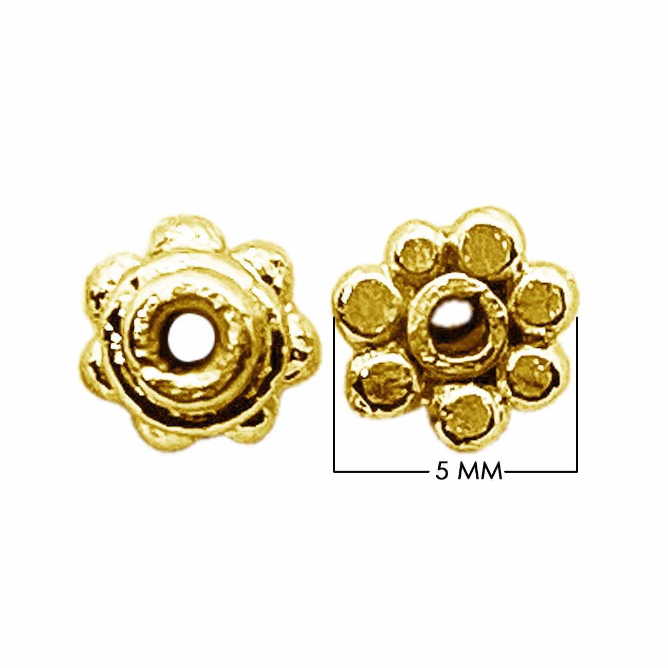 18K gold overlay over copper daisy spacer beads handcrafted in India with smooth polished floral design.