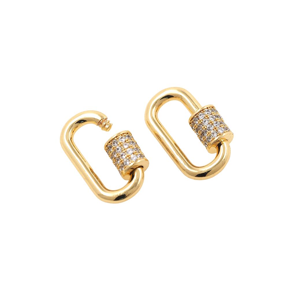 18K gold overlay carabiner lock over copper with cubic zirconia handcrafted in India for fine jewelry
