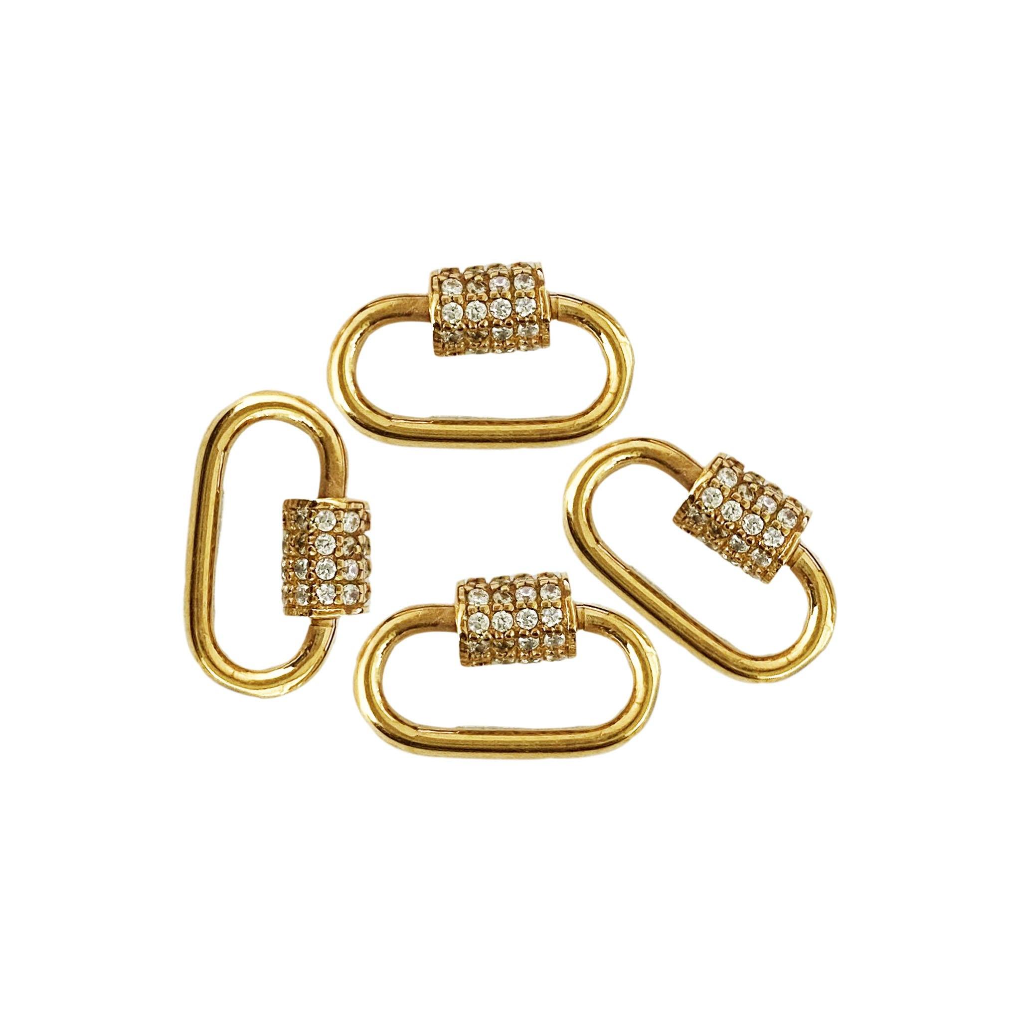 18K gold overlay carabiner lock over copper with cubic zirconia handcrafted in India for fine jewelry