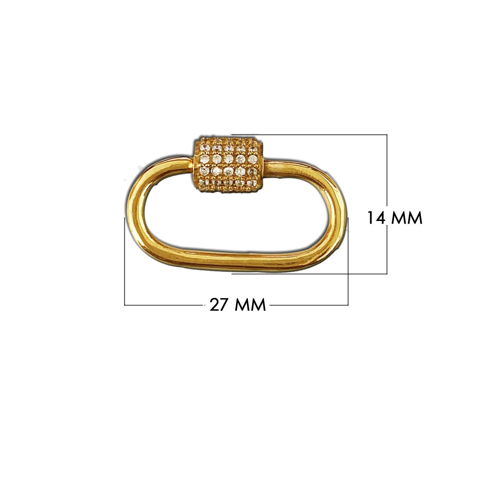 18K gold overlay carabiner lock over copper with cubic zirconia handcrafted in India for fine jewelry
