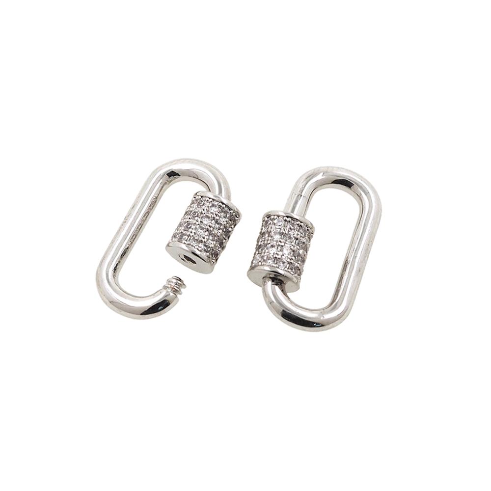 Silver overlay carabiner lock over copper with cubic zirconia handcrafted in India for elegant jewelry