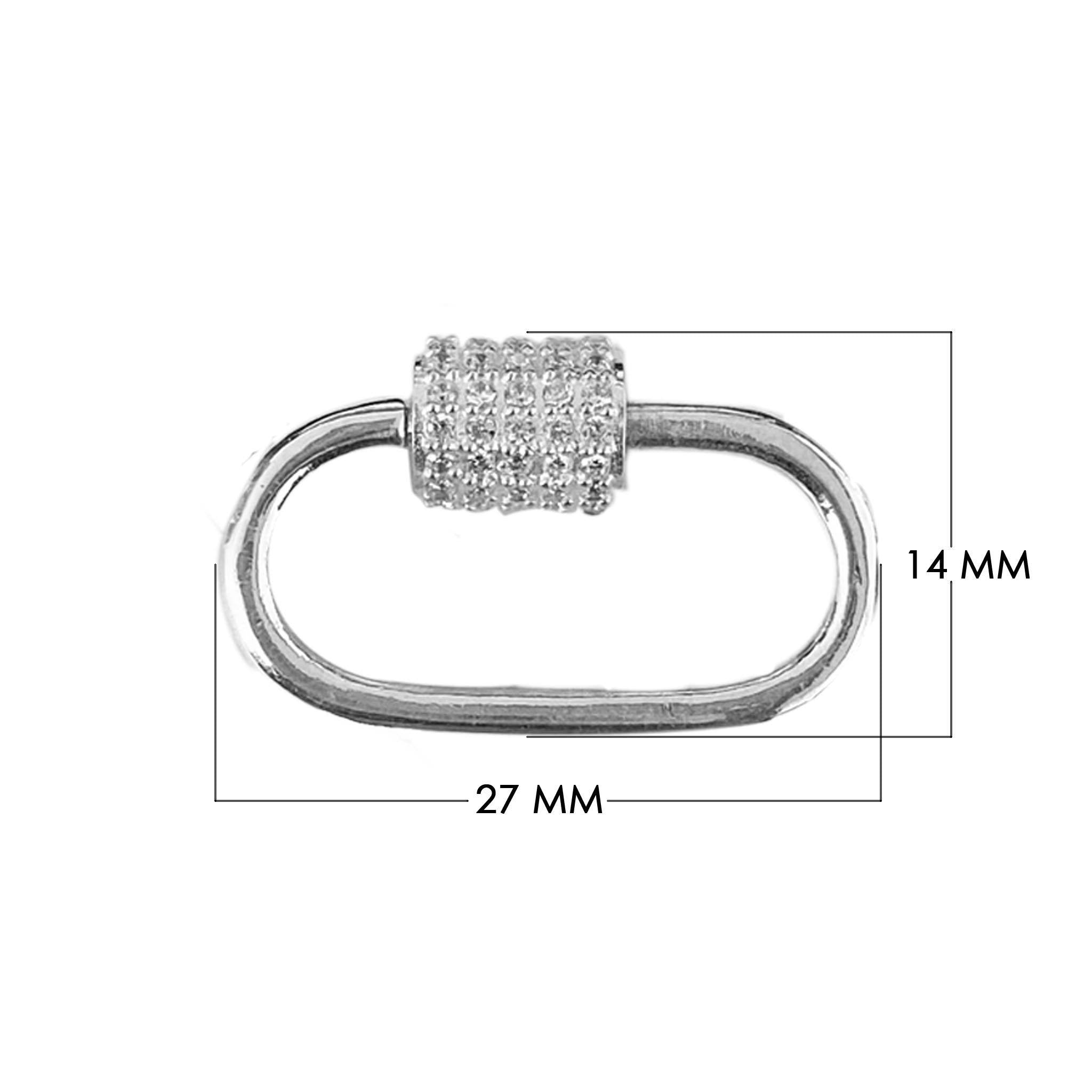 Silver overlay carabiner lock over copper with cubic zirconia handcrafted in India for elegant jewelry