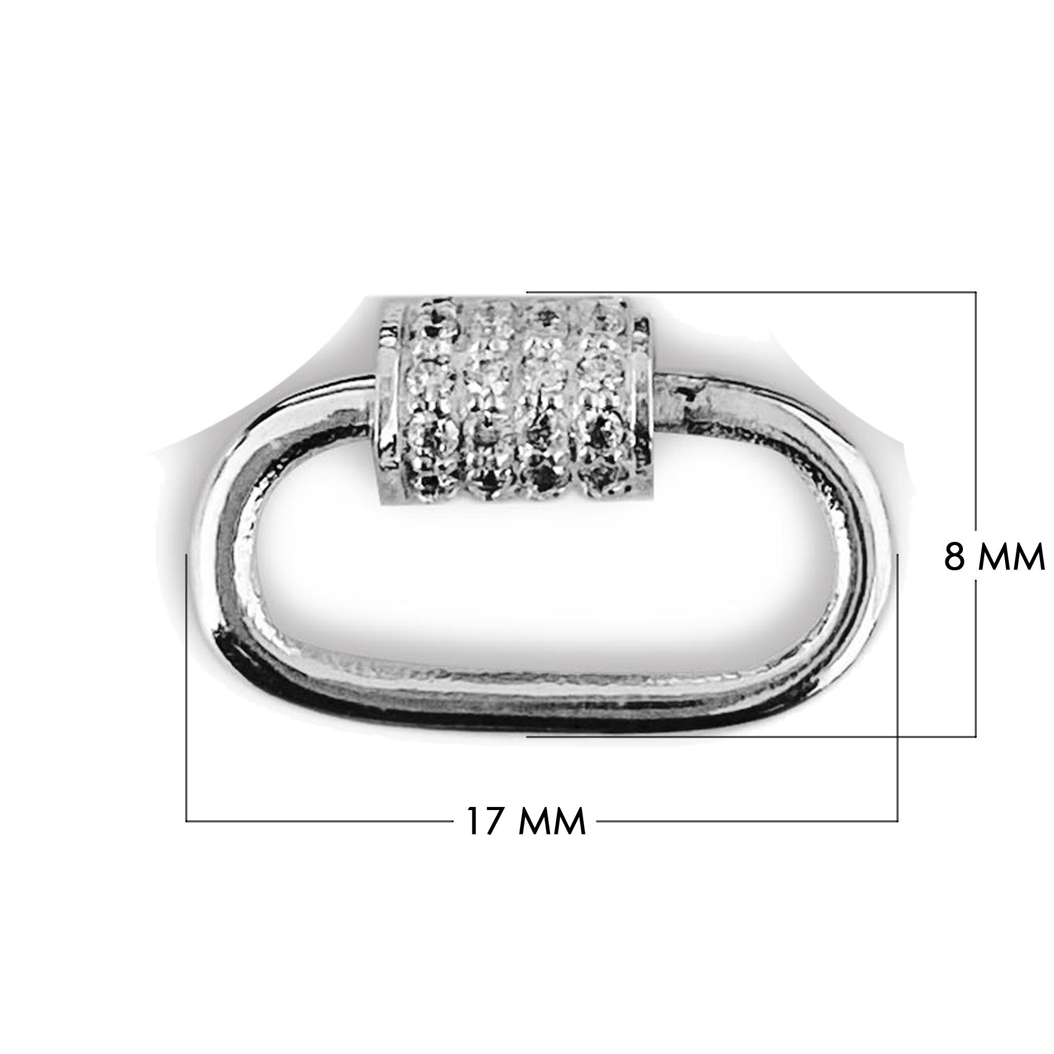 Silver overlay carabiner lock over copper with cubic zirconia handcrafted in India for elegant jewelry