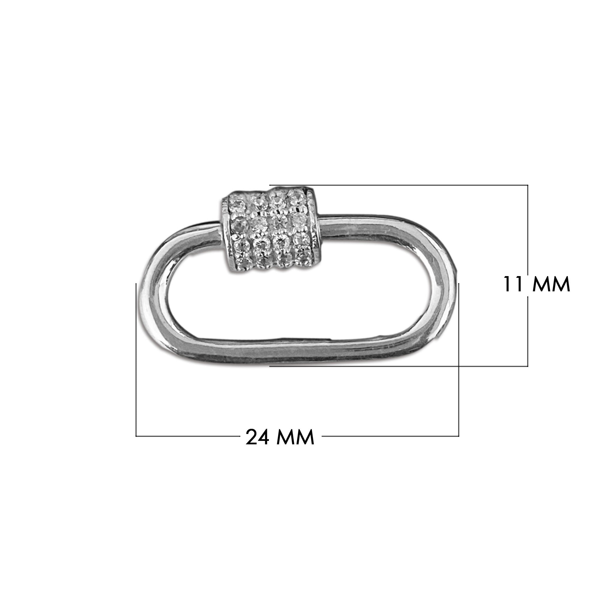 Silver overlay carabiner lock over copper with cubic zirconia handcrafted in India for elegant jewelry