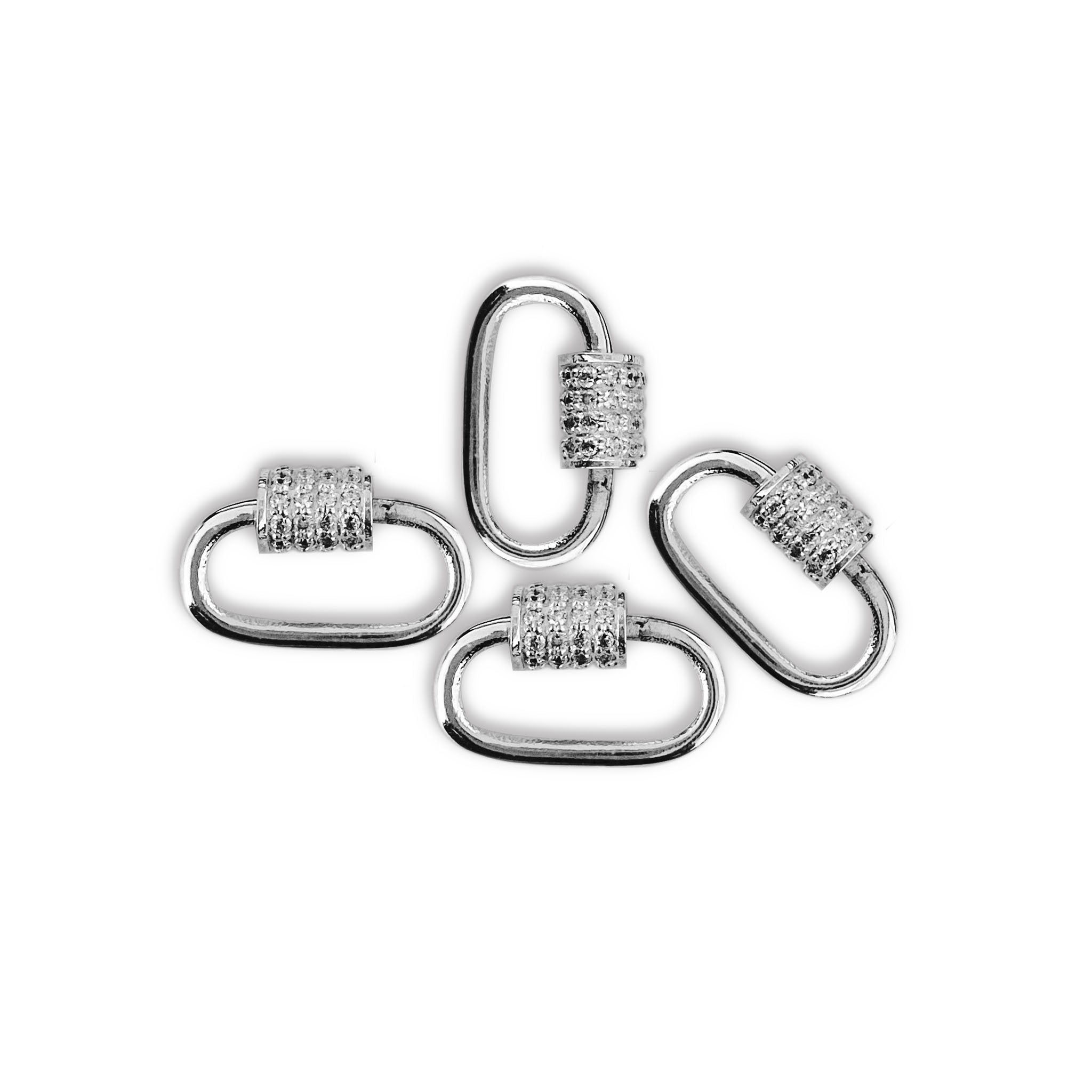 Silver overlay carabiner lock over copper with cubic zirconia handcrafted in India for elegant jewelry