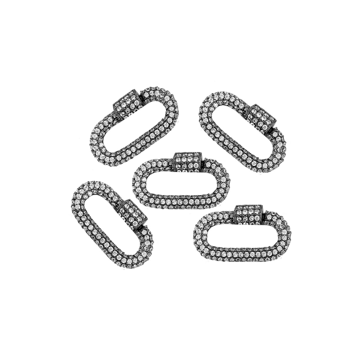 Black rhodium overlay carabiner lock over copper with cubic zirconia handcrafted in India for modern jewelry
