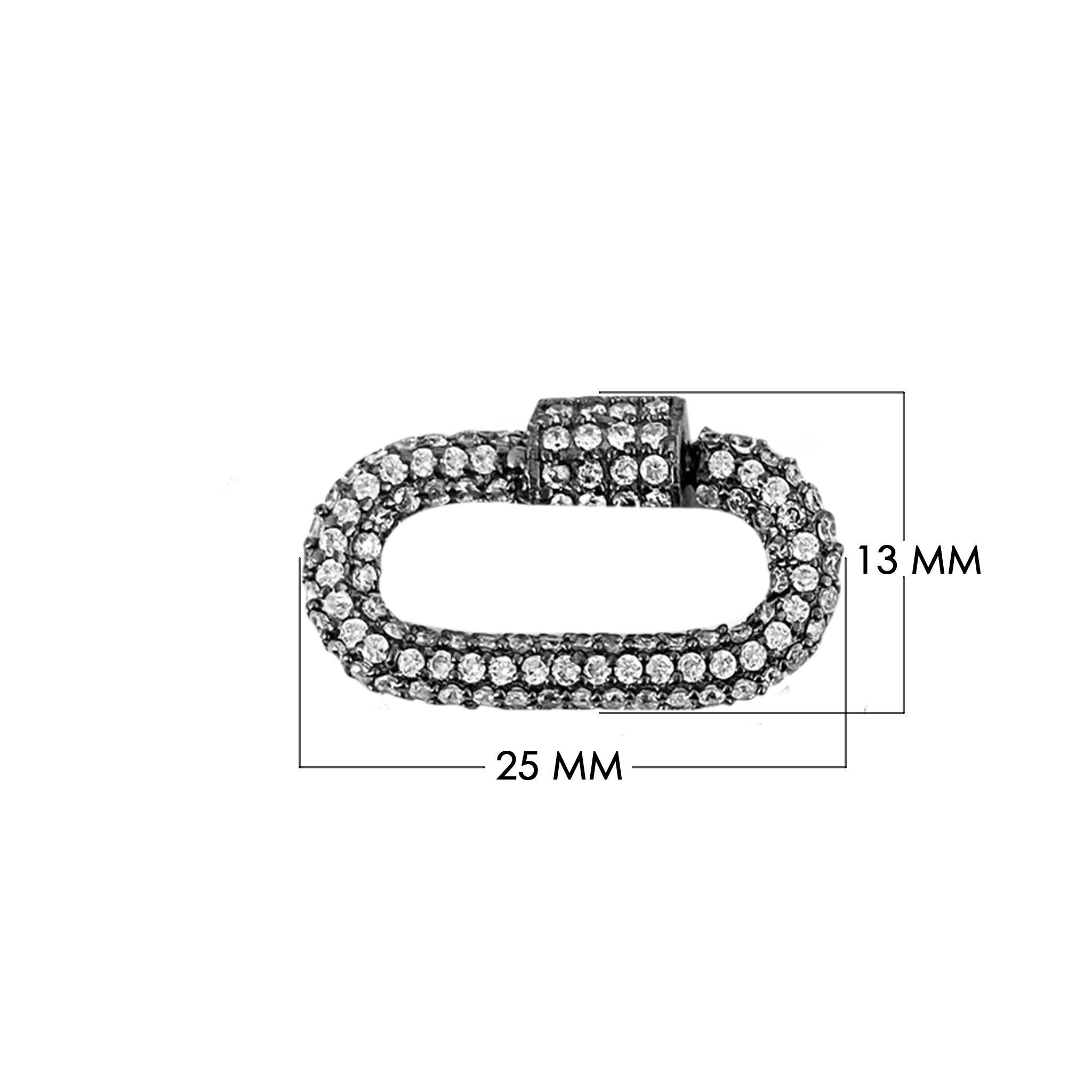 Black rhodium overlay carabiner lock over copper with cubic zirconia handcrafted in India for modern jewelry