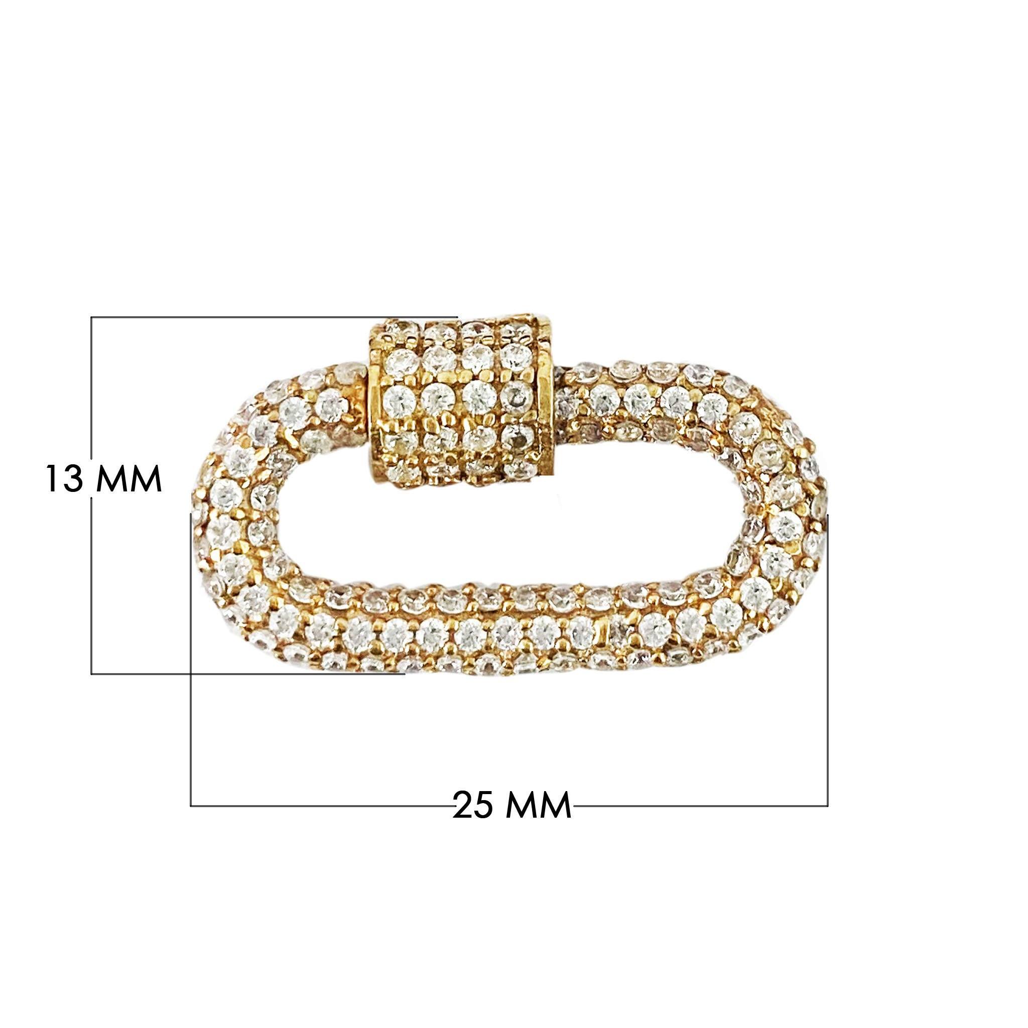 18K gold overlay carabiner lock over copper with cubic zirconia handcrafted in India for luxury jewelry