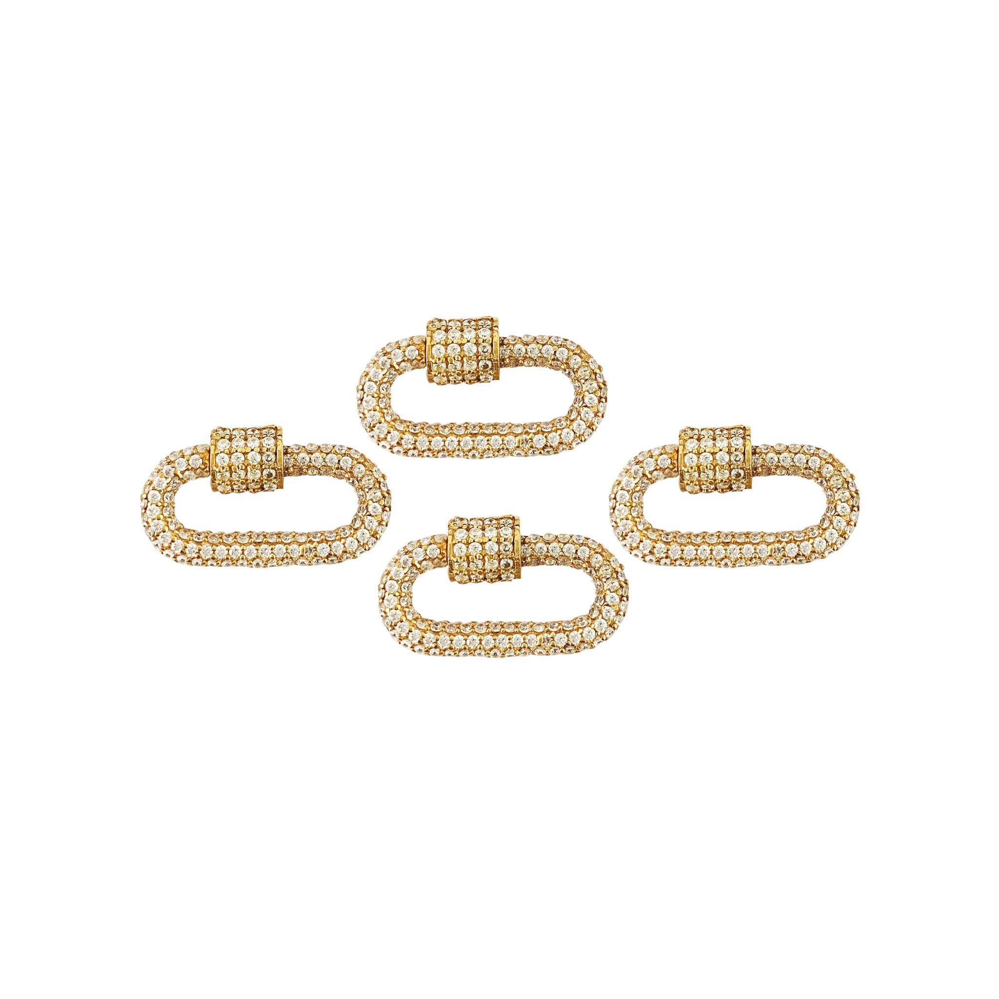 18K gold overlay carabiner lock over copper with cubic zirconia handcrafted in India for luxury jewelry