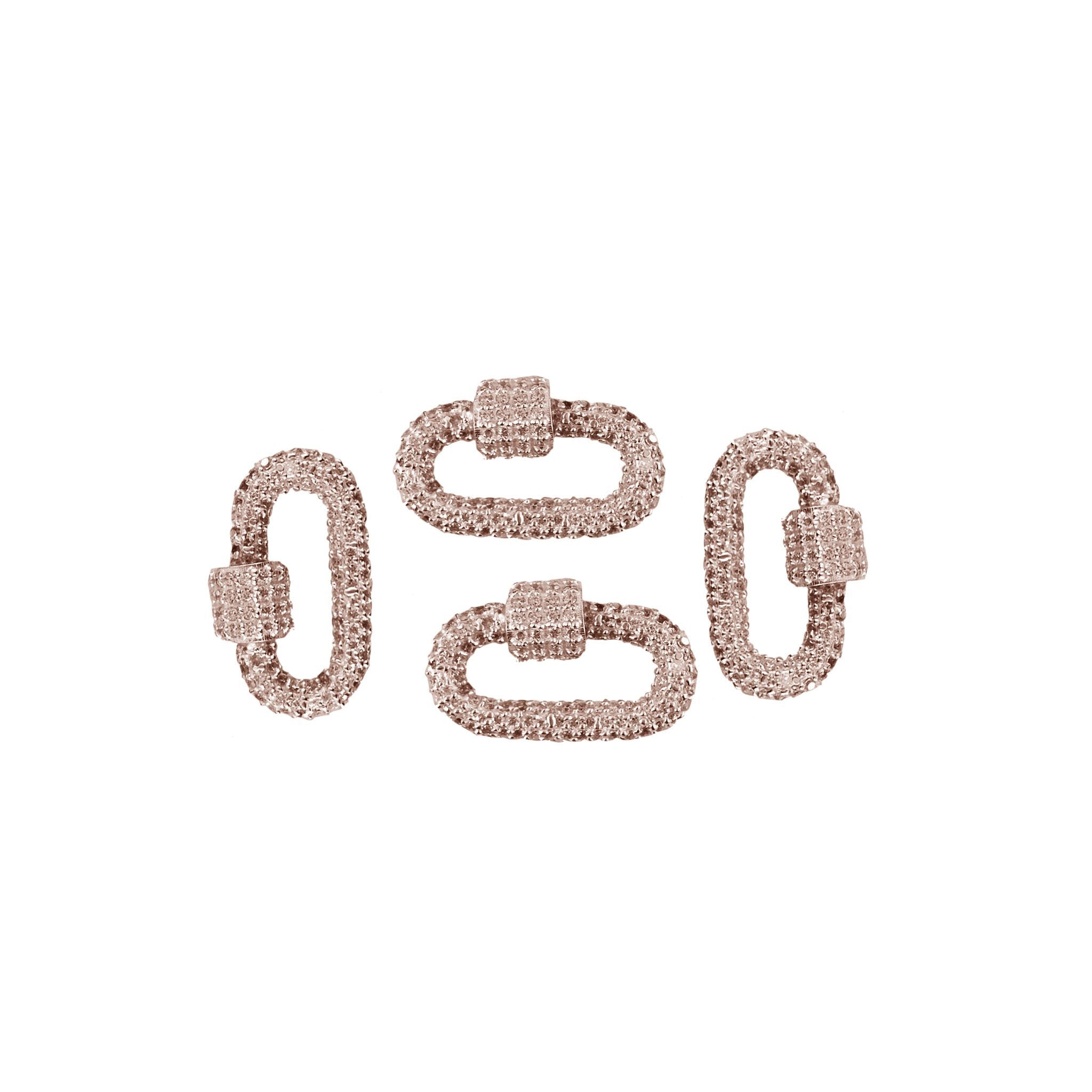 Rose gold overlay carabiner lock over copper with cubic zirconia handcrafted in India for luxury jewelry