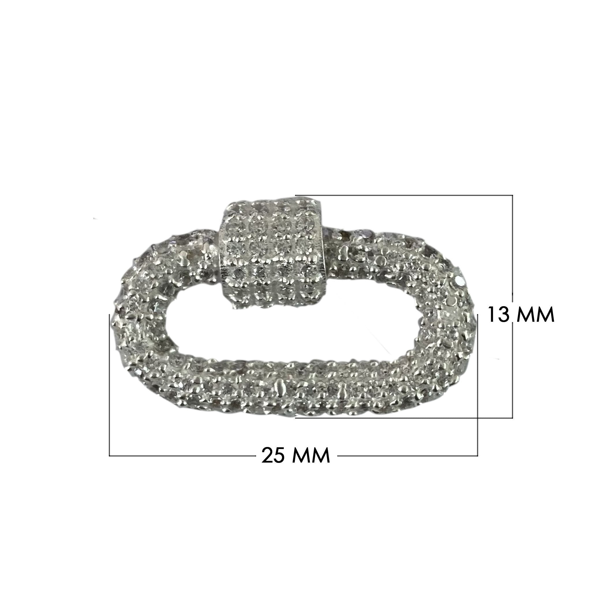 Silver overlay statement carabiner lock over copper with cubic zirconia handcrafted in India for bold jewelry designs