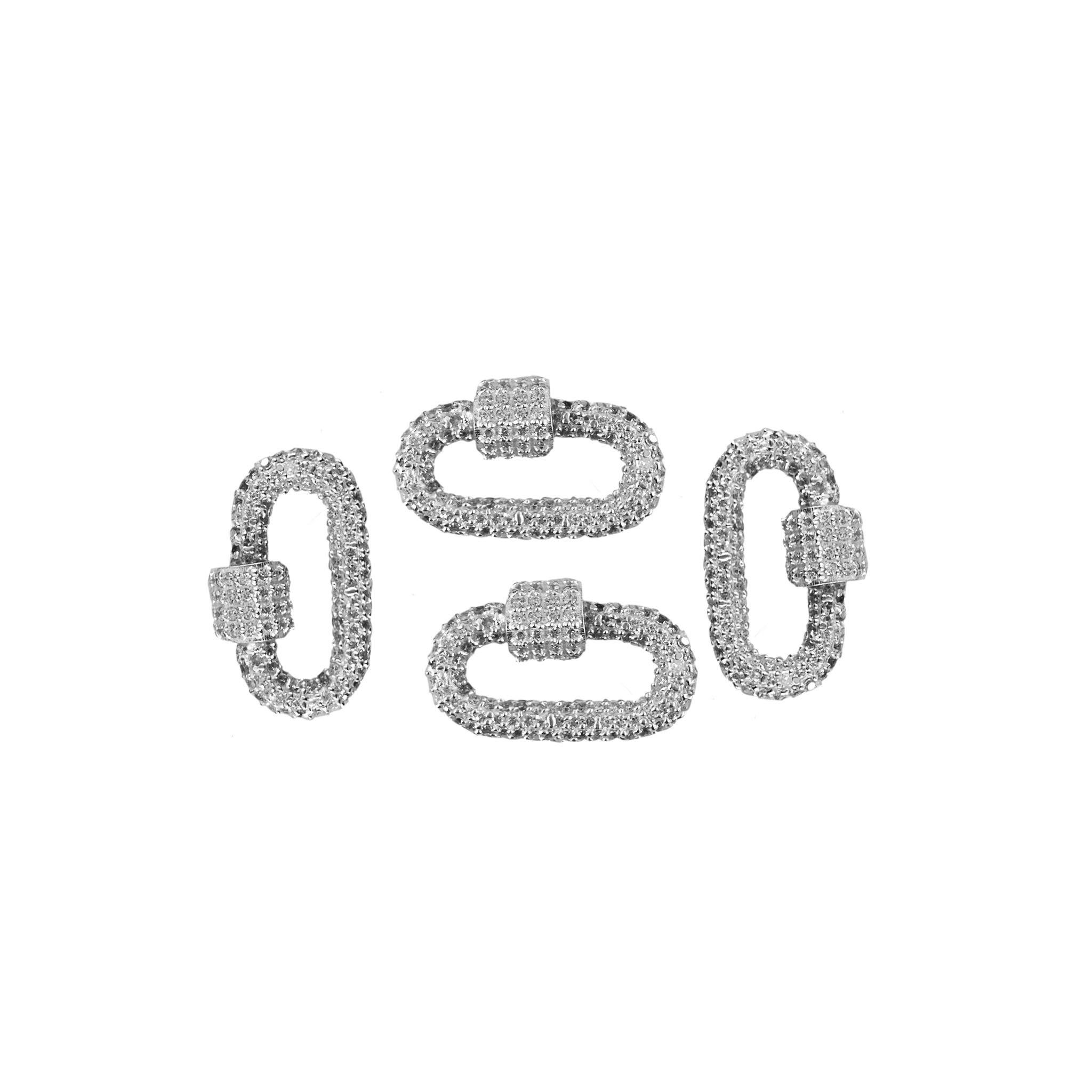 Silver overlay statement carabiner lock over copper with cubic zirconia handcrafted in India for bold jewelry designs