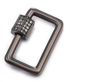 Black rhodium overlay rectangular carabiner lock over copper with cubic zirconia handcrafted in India for modern jewelry