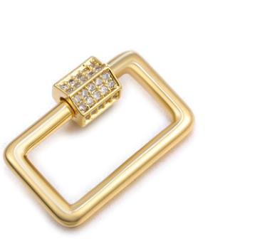 18K gold overlay rectangular carabiner lock over copper with cubic zirconia handcrafted in India for modern jewelry