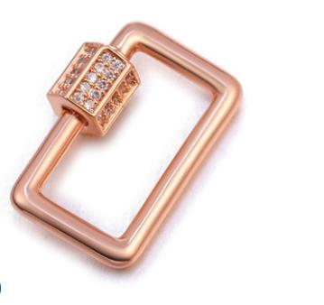 Rose gold overlay rectangular carabiner lock over copper with cubic zirconia handcrafted in India for modern jewelry