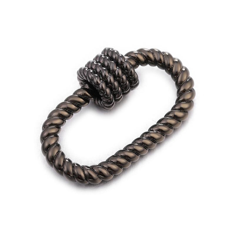 Black rhodium overlay rope design carabiner lock handcrafted in India for bold jewelry designs