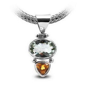 SP-1930-CO1 Sterling Silver Pendant With Green Amethyst Q., Citrine Q. Jewelry Bali Designs Inc 