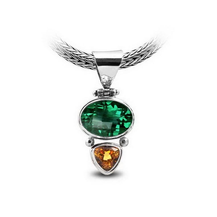 SP-1930-CO2 Sterling Silver Pendant With Green quartz, Citrine Q. Jewelry Bali Designs Inc 