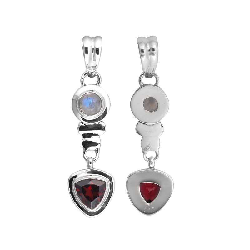 SP-2180-CO8 Sterling Silver Pendant With Garnet, Rainbow Moonstone Jewelry Bali Designs Inc 
