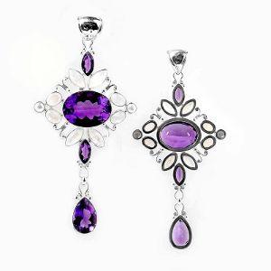 SP-2887-CO1 Sterling Silver Pendant With Rainbow Moonstone, Mother Of Pearl, Amethyst Q. Jewelry Bali Designs Inc 