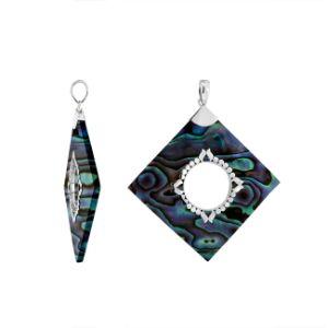 SP-5214-AB Sterling Silver Diamond Square Shape Pendant With Abalone Shell Jewelry Bali Designs Inc 