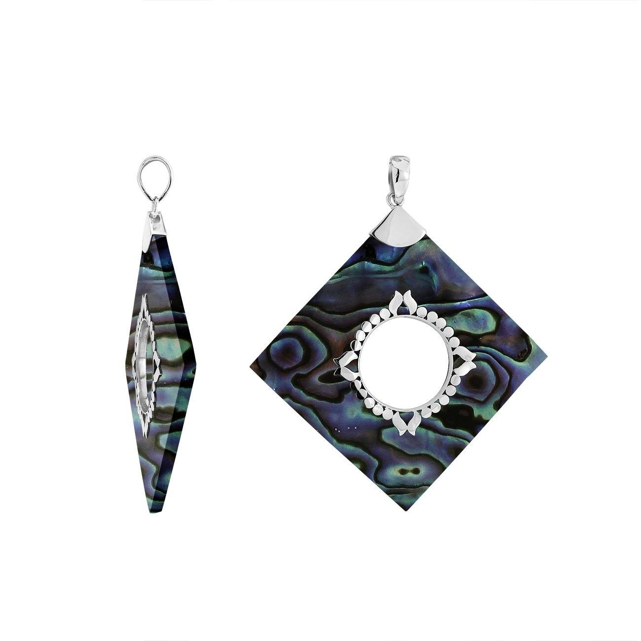 SP-5214-AB Sterling Silver Diamond Square Shape Pendant With Abalone Shell Jewelry Bali Designs Inc 
