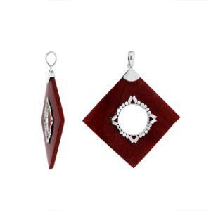 SP-5214-CRR Sterling Silver Diamond Square Shape Pendant With Coral Jewelry Bali Designs Inc 