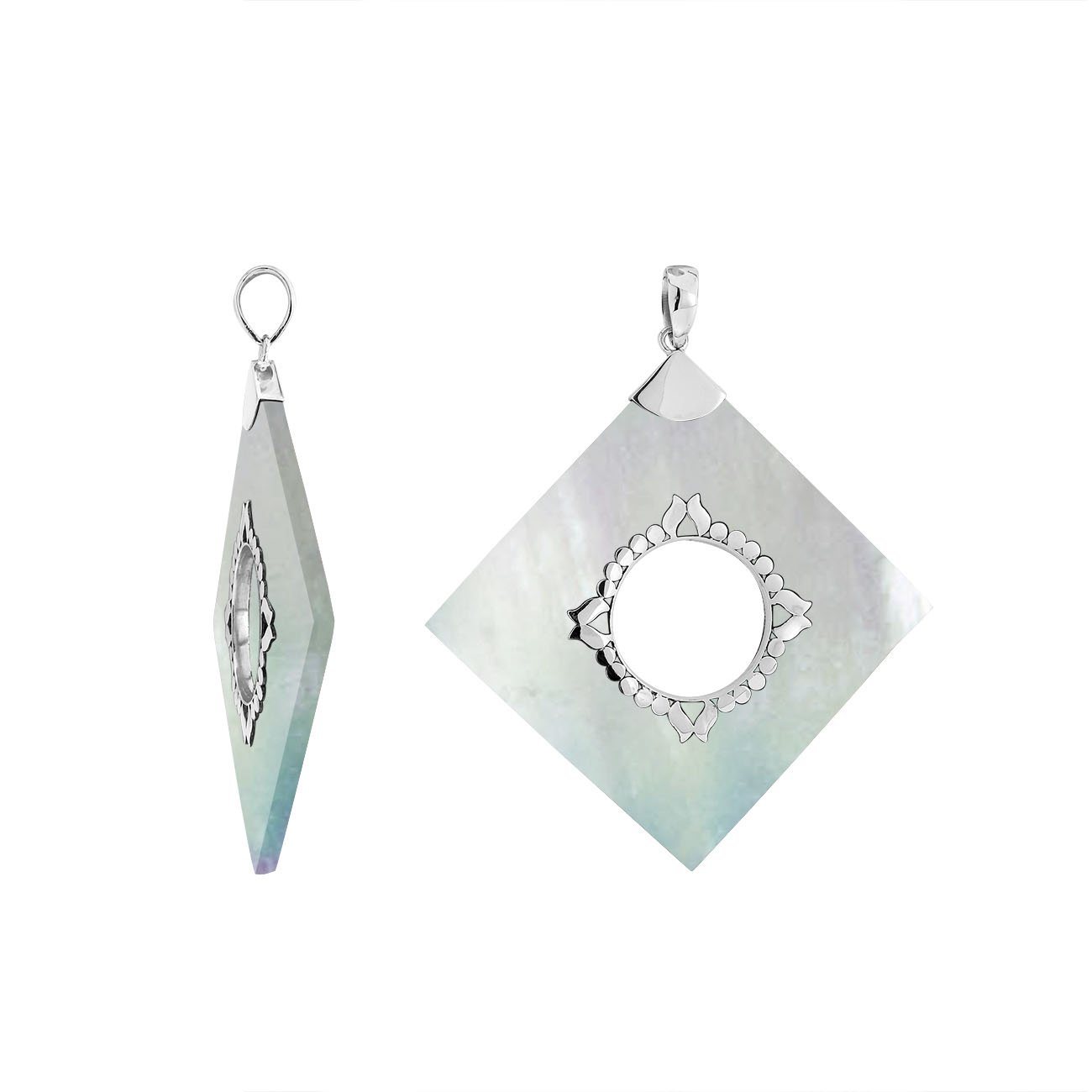 SP-5214-MOP Sterling Silver Diamond Square Shape Pendant With Mother of Pearl Jewelry Bali Designs Inc 