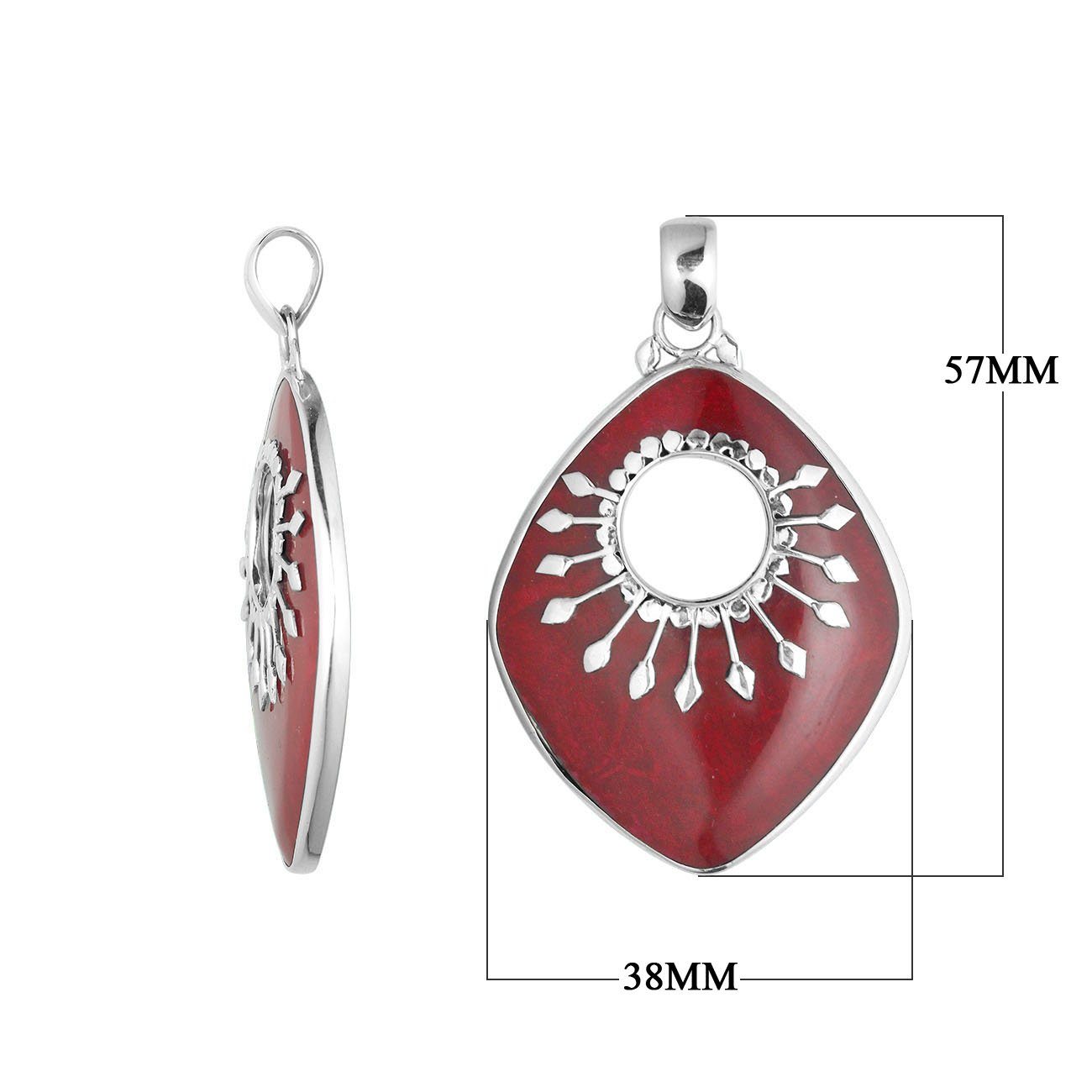 SP-5215-CR Sterling Silver Beautiful Rhombus Designer Pendant with Coral Jewelry Bali Designs Inc 