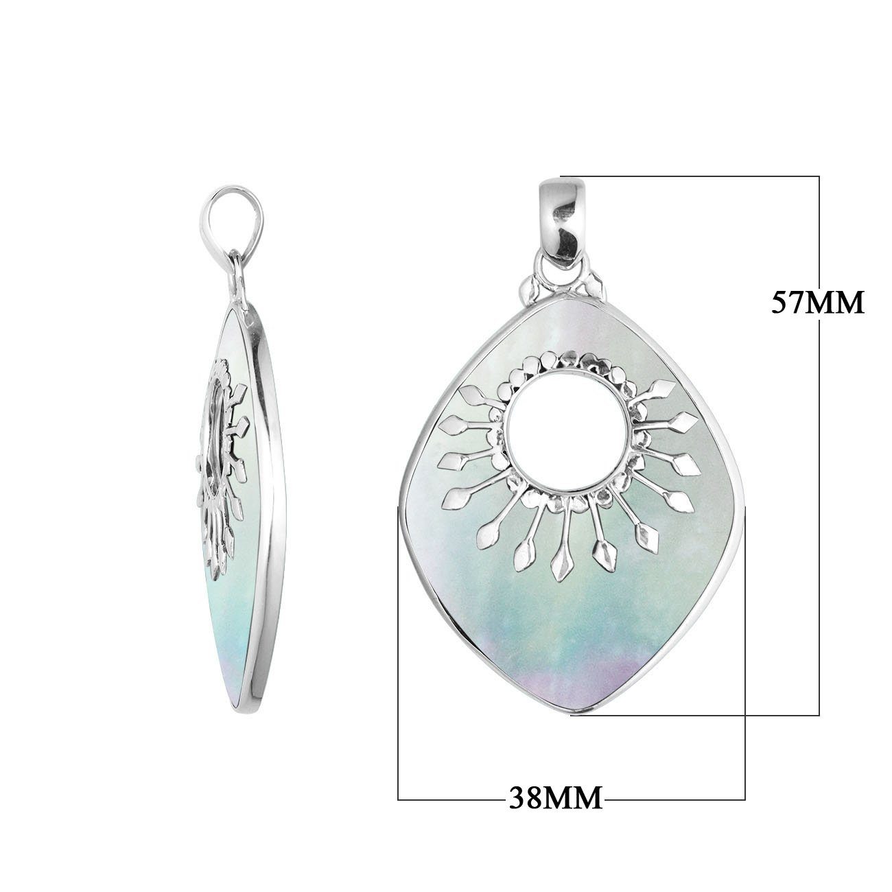 SP-5215-MOP Sterling Silver Beautiful Rhombus Designer Pendant With Mother Of Pearl Jewelry Bali Designs Inc 