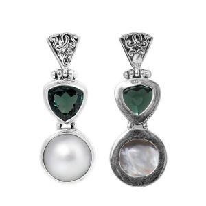 SP-5309-CO1 Sterling Silver Pendant With Green Quartz, Pearl Jewelry Bali Designs Inc 