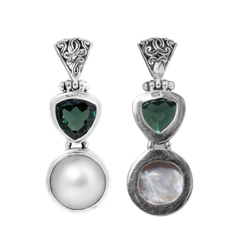 SP-5309-CO1 Sterling Silver Pendant With Green Quartz, Pearl Jewelry Bali Designs Inc 