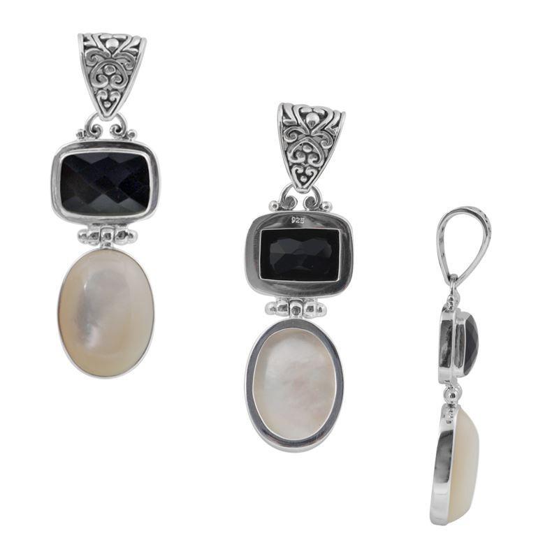 Balinese Sterling Silver Pendant With Black Onyx And Fresh Water Pearl In Dual-Stone Design.