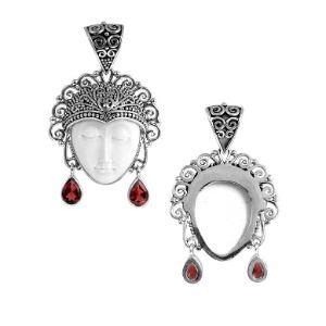SP-5638-CO3 Sterling Silver Pendant With Bone Face, Garnet Jewelry Bali Designs Inc 