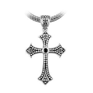 SP-5700-OX Sterling Silver Beautiful Blessing Cross Pendant With Onyx Jewelry Bali Designs Inc 