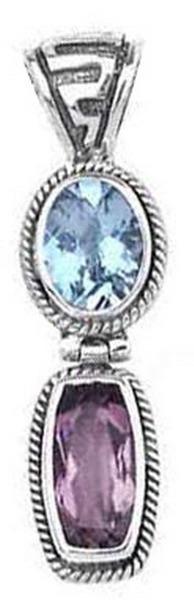Handcrafted Sterling Silver Blue Topaz Quartz And Amethyst Quartz Rope Detail Pendant