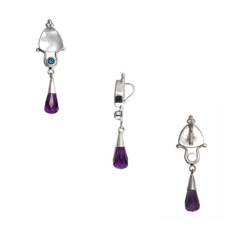 SP-7142-CO1 Sterling Silver Pendant With Shell, Blue Topaz, Amethyst Jewelry Bali Designs Inc 
