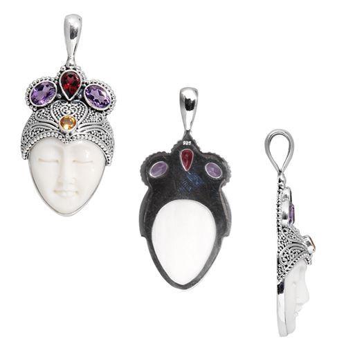 SP-7991-CO1 Sterling Silver Pendant With Garnet, Citrine, Bone Face, Amethyst Jewelry Bali Designs Inc 