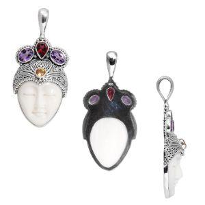 SP-7991-CO1 Sterling Silver Pendant With Garnet, Citrine, Bone Face, Amethyst Jewelry Bali Designs Inc 