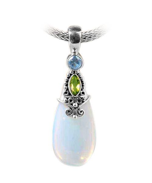 Sterling silver pendant with Peridot, Opalite, and Blue Topaz Quartz handcrafted in Bali