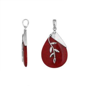 SP-8053-CR Sterling Silver Fancy Pendant With Coral Jewelry Bali Designs Inc 