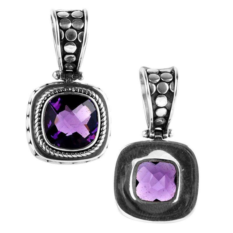 Artisan Sterling Silver Bali Pendant With Amethyst Quartz Center